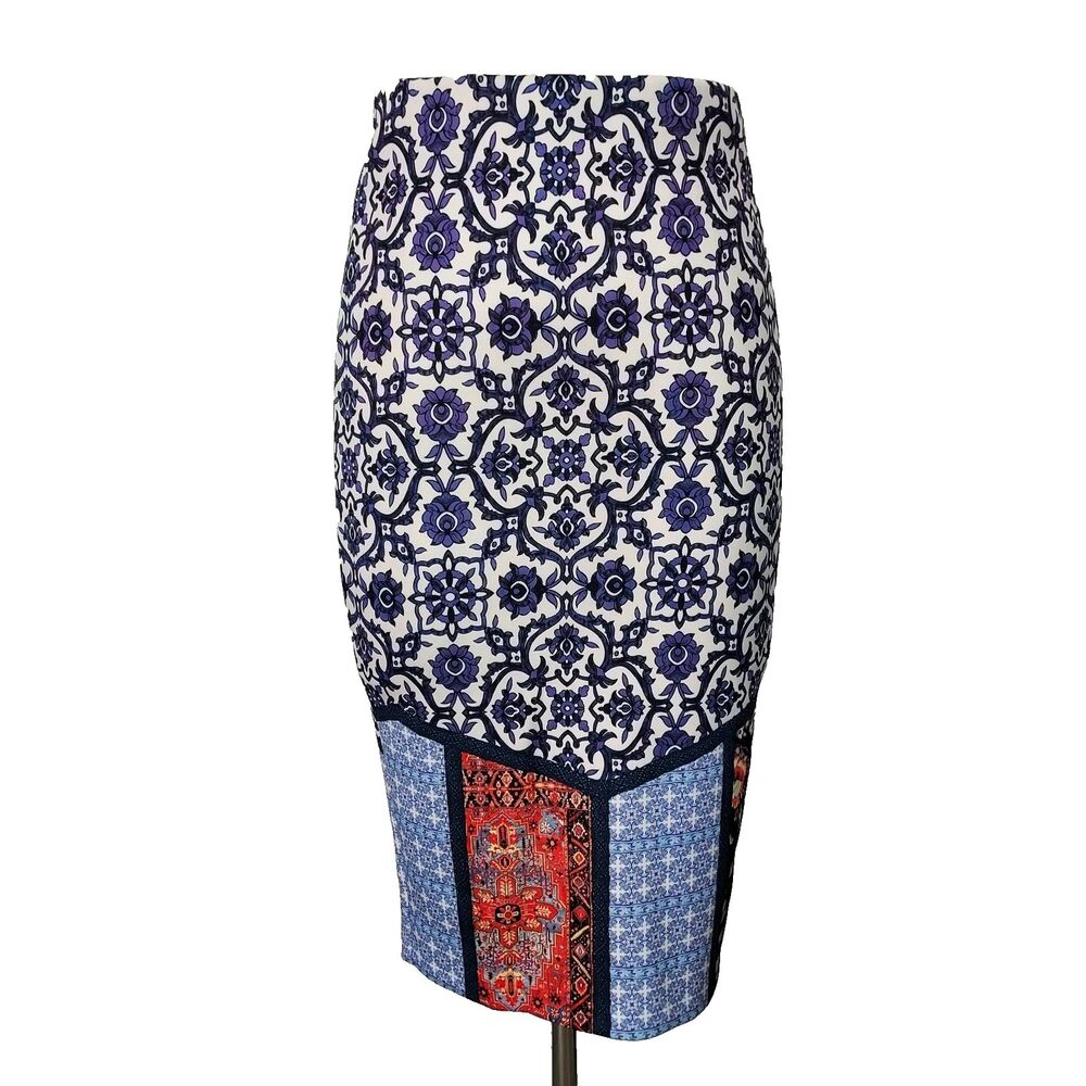 ECI New York Pencil Skirt Women Size Medium Elastic Waist Floral Stretch